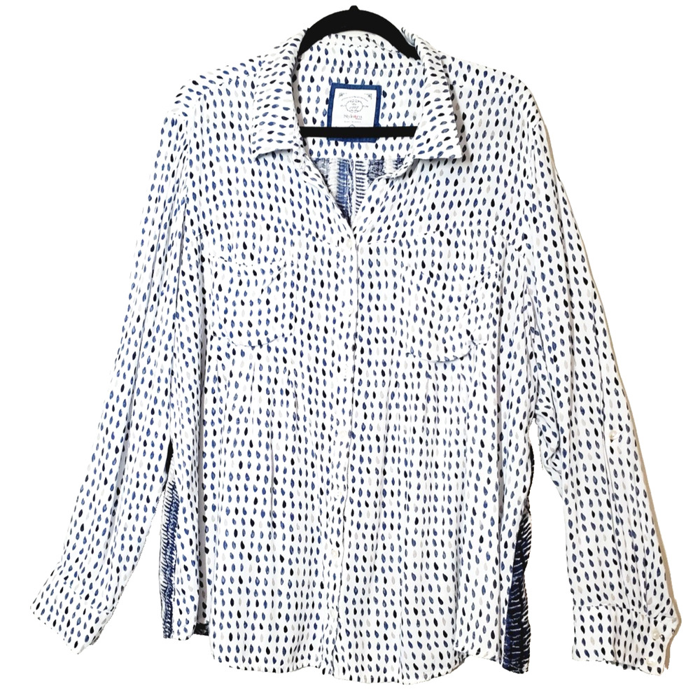 Style & Co Womens Top 2X Plus‎ Size Button Down Blue Print Rayon Lightweight